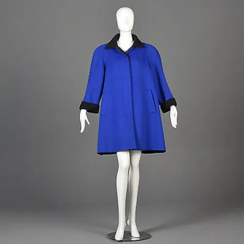 1980s Oscar de la Renta Royal Blue Swing Coat