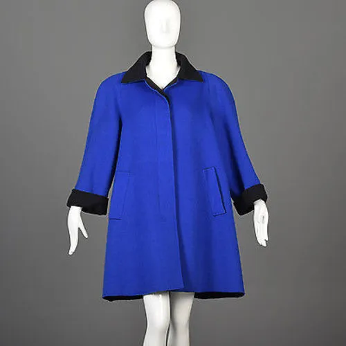 1980s Oscar de la Renta Royal Blue Swing Coat