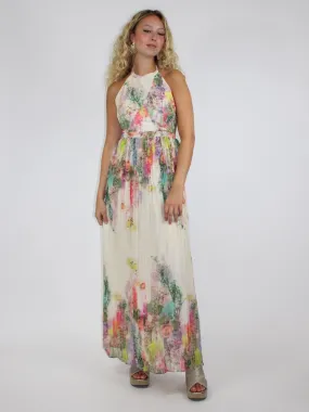 Abstract Flowy Halter Dress