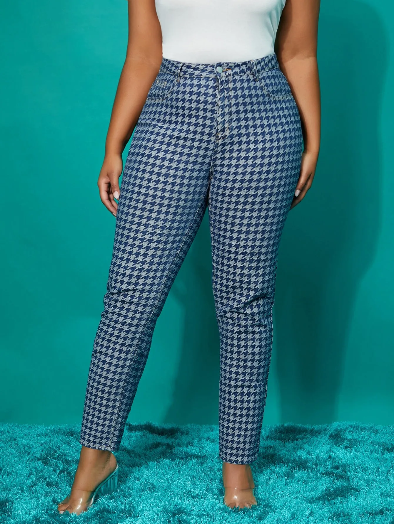 All Over Print Zipper Cropped Plus Size Jeans