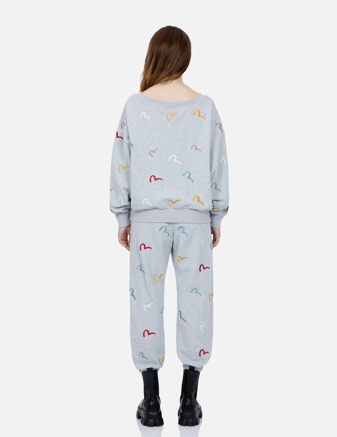 Allover Multi-color Seagull Embroidery Sweatpants