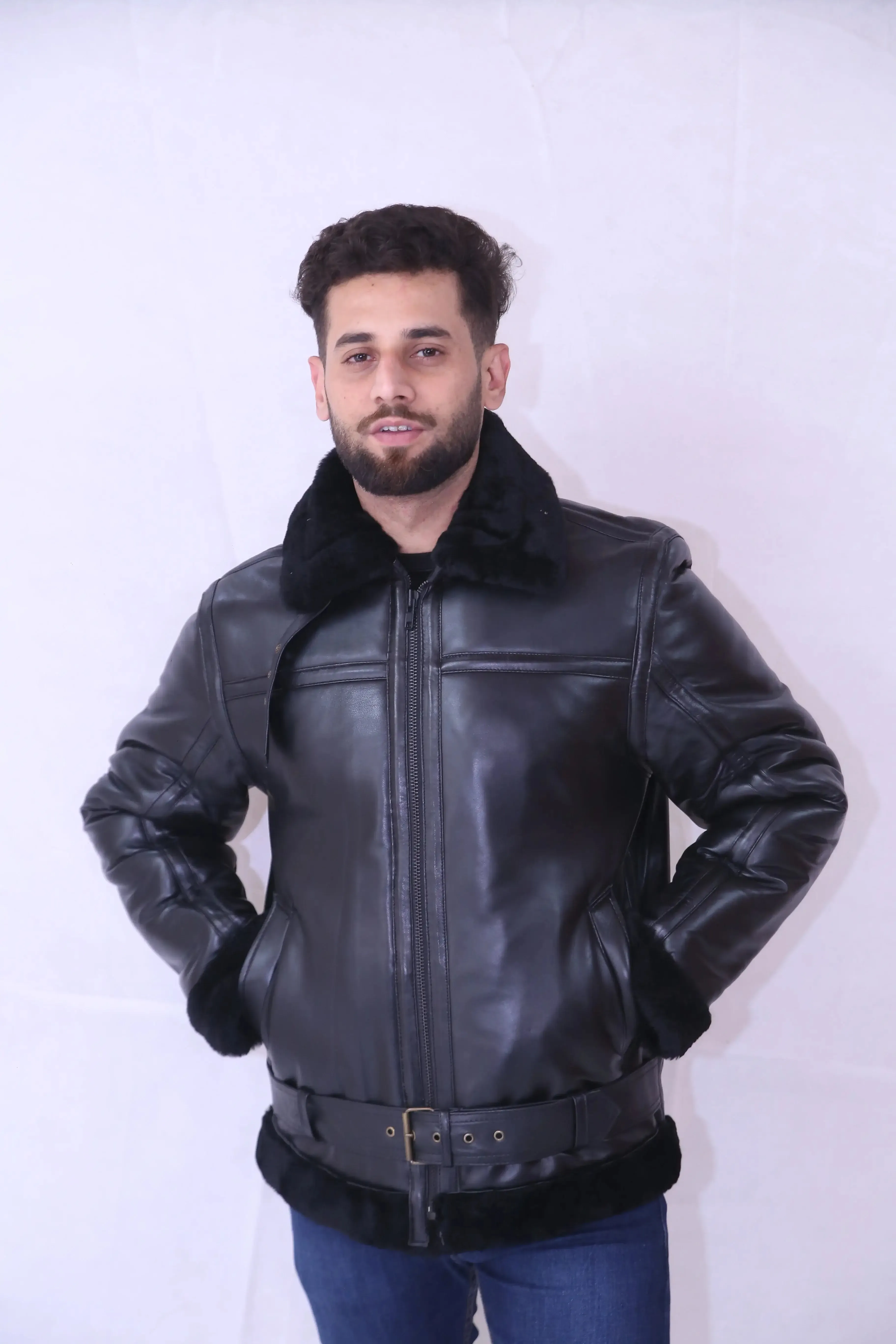 B3 Bomber RAF Aviatot Shearling Black Men's Leather Jacket