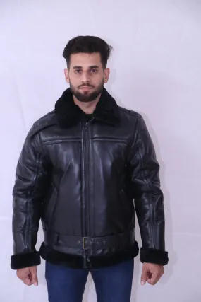 B3 Bomber RAF Aviatot Shearling Black Men's Leather Jacket