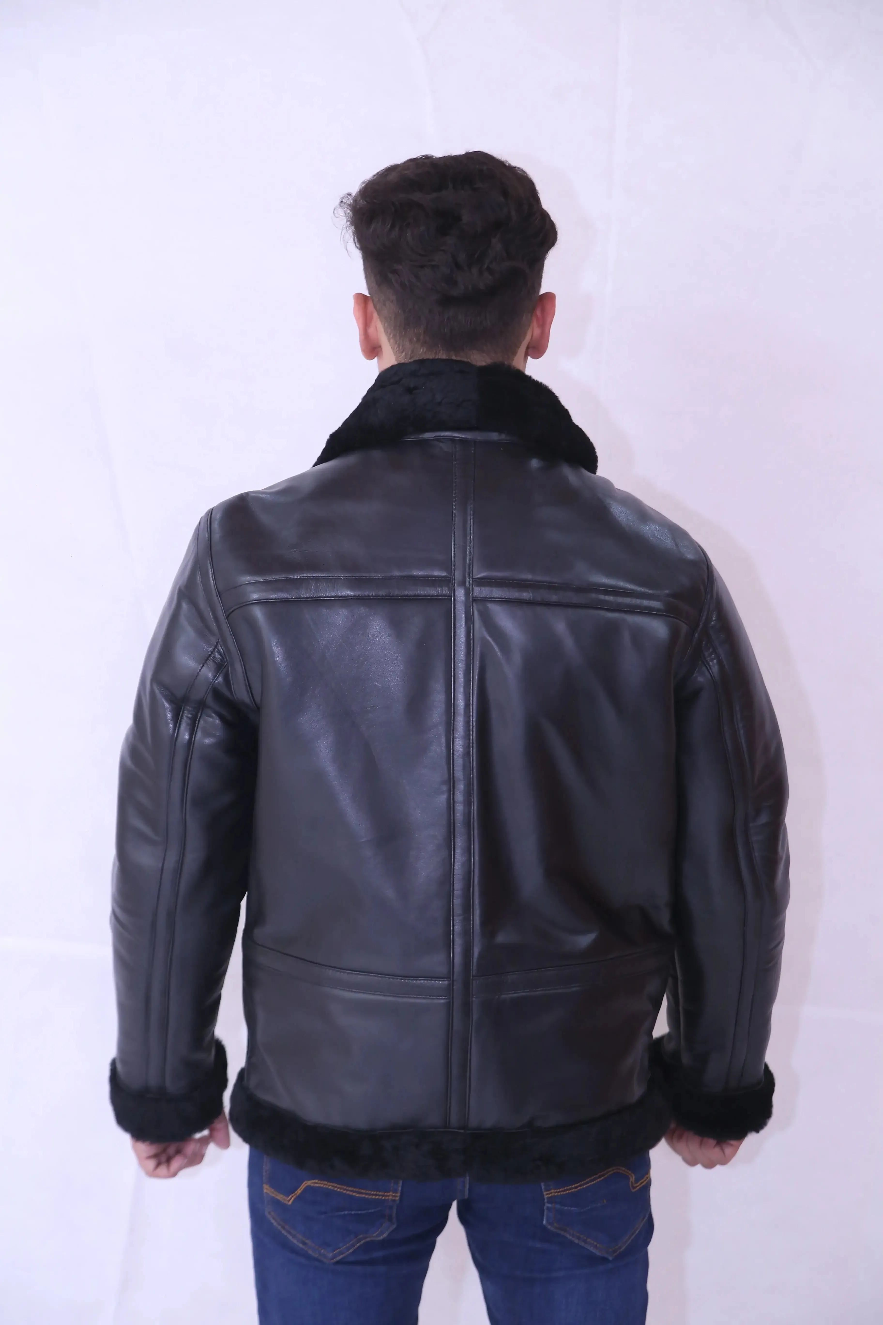 B3 Bomber RAF Aviatot Shearling Black Men's Leather Jacket