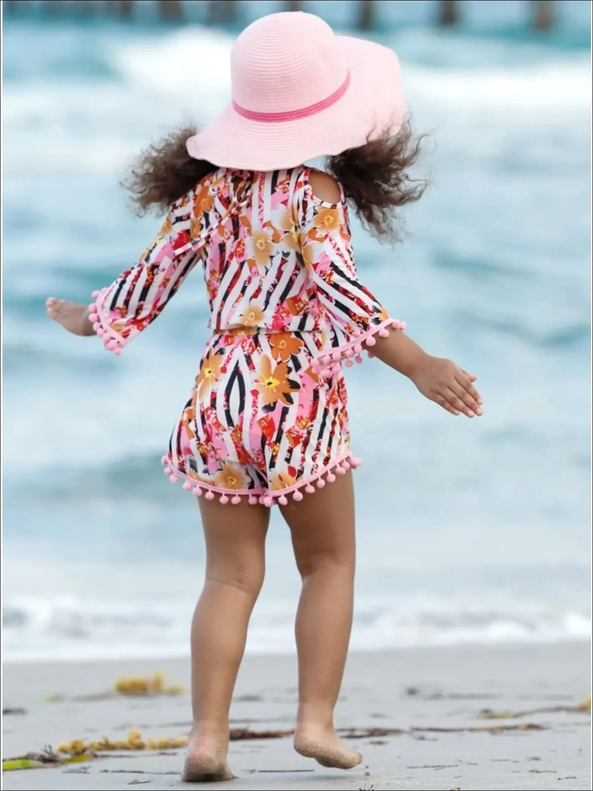 Beach Days Cold Shoulder Pom Pom Romper