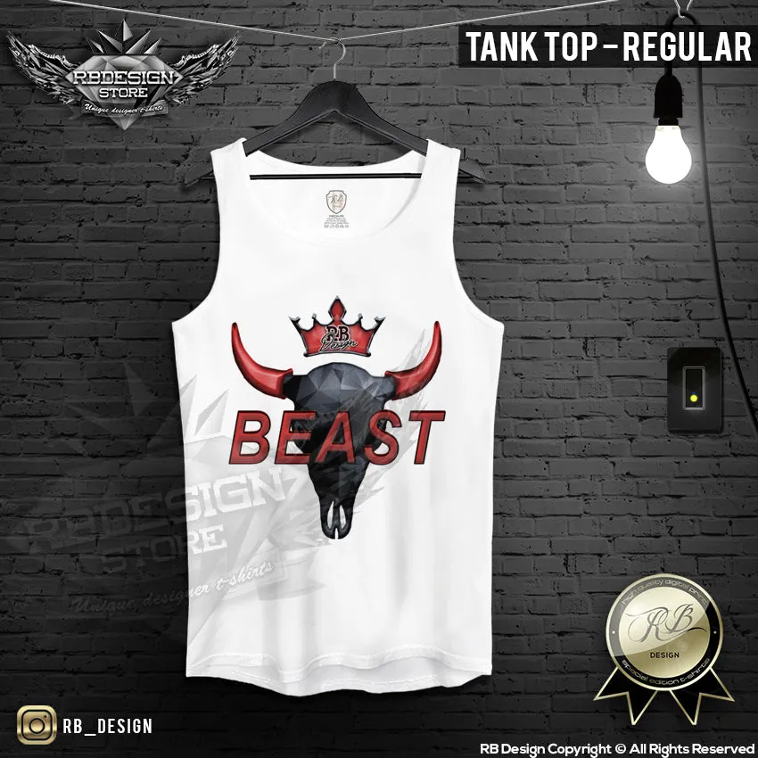 Beast Men's T-shirt Buffalo Bison Skull Scoop Neck Training Gym Muscle Top MD730 RED