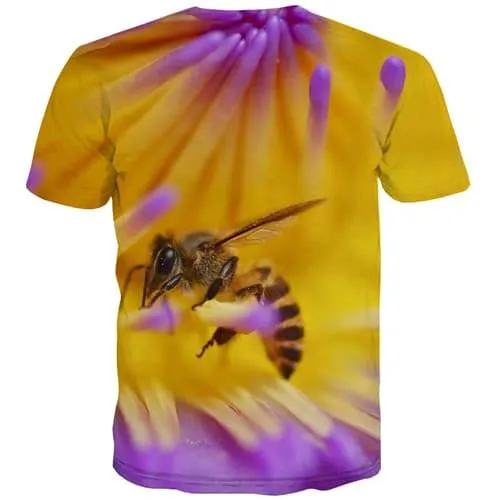 Bee T shirts Men Flower T-shirts 3d Harajuku Shirt Print Yellow T-shirts Graphic Hip Hop Tshirt Printed Short Sleeve Fashion