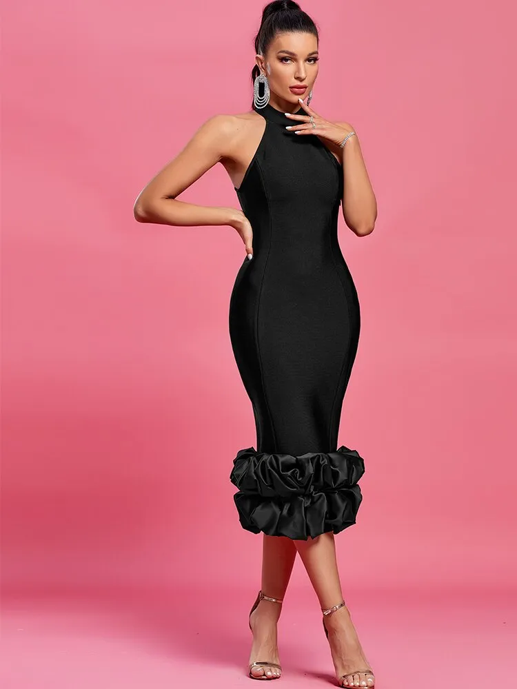 Black Bandage Midi Bodycon Dress