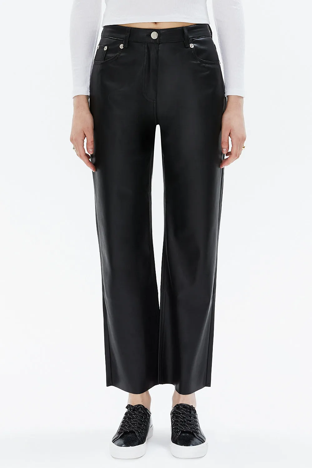 Black High waist  wide leg leather  pants 41512