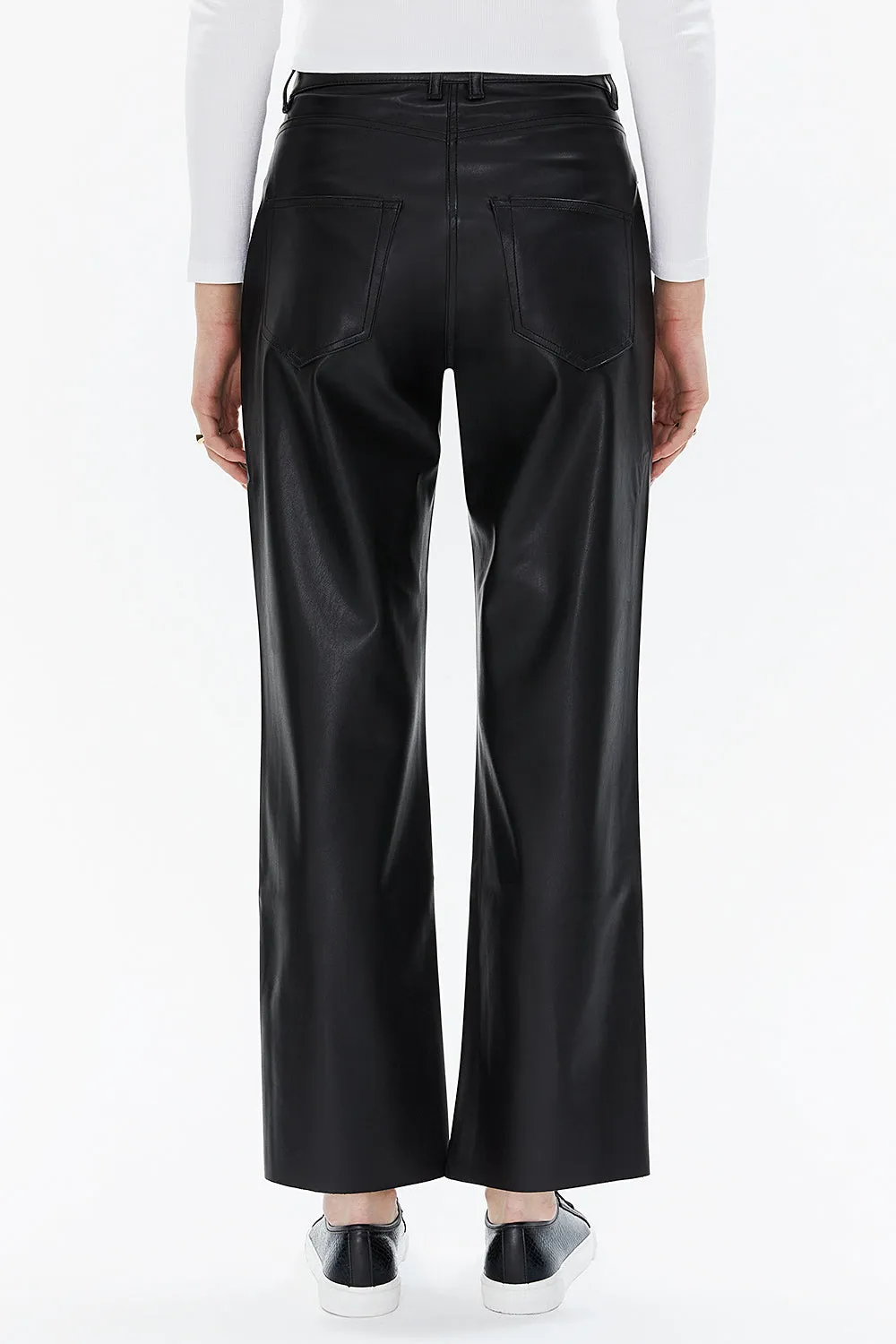 Black High waist  wide leg leather  pants 41512