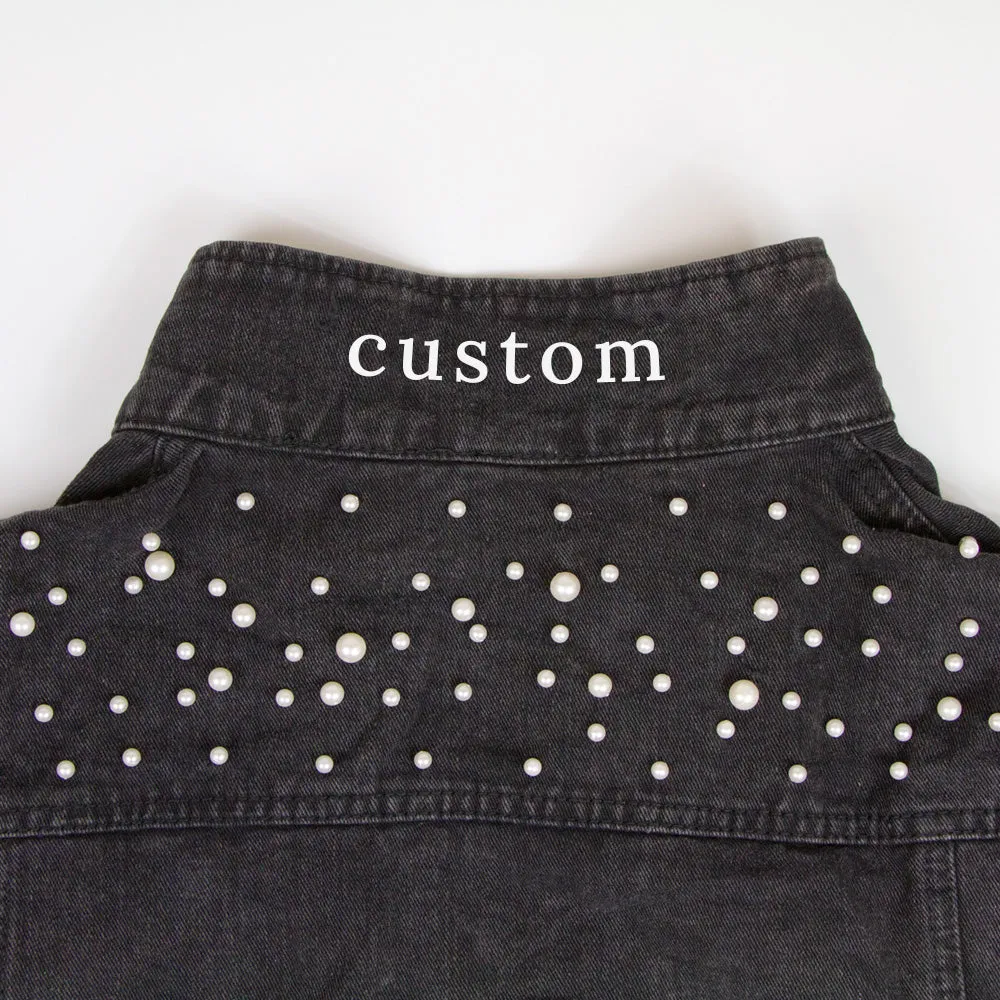 (Black Pearl) Customized Mrs. Adams  Pearl Denim Jacket