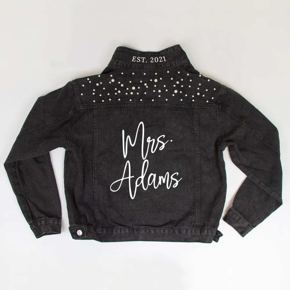 (Black Pearl) Customized Mrs. Adams  Pearl Denim Jacket