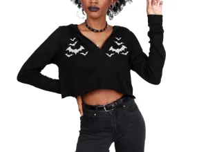 Black/White Halloween Bats Cropped Hoodie