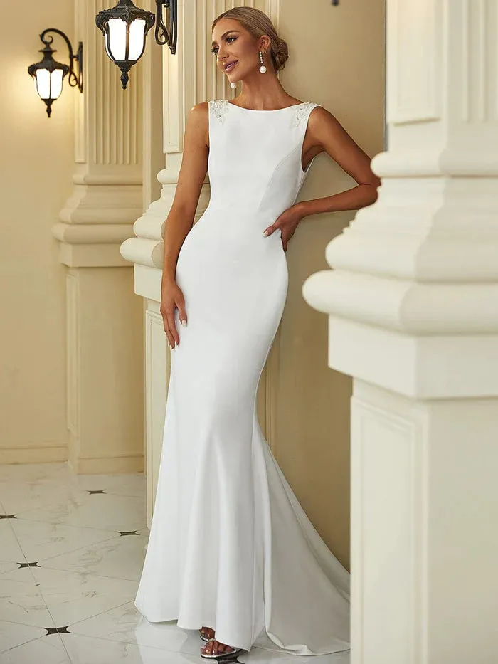 Bodycon Sleeveless High Neck Low Back Fishtail Wedding Dress