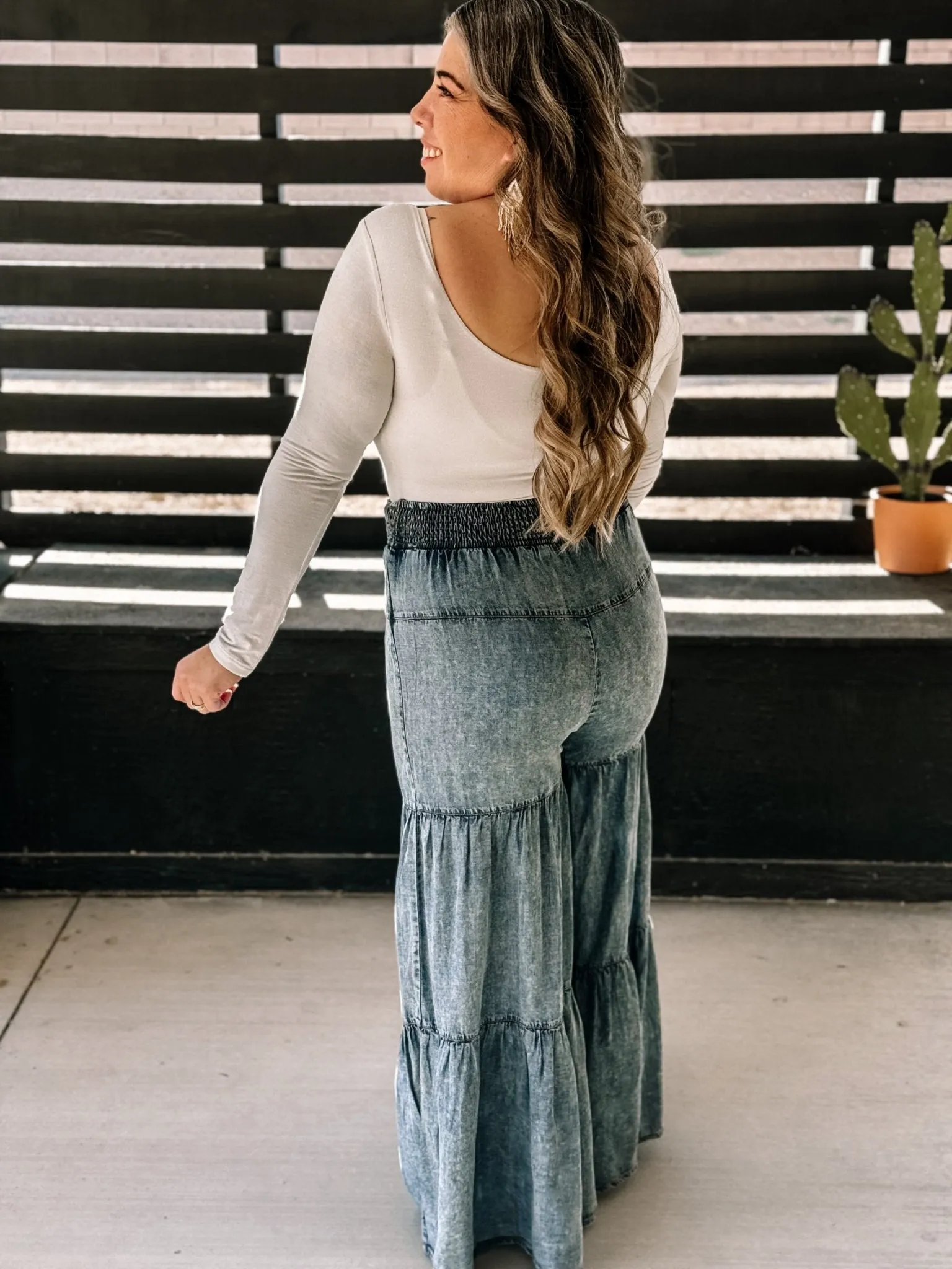 Bohemian Wanderer Boho Western Flowy Pants, Denim