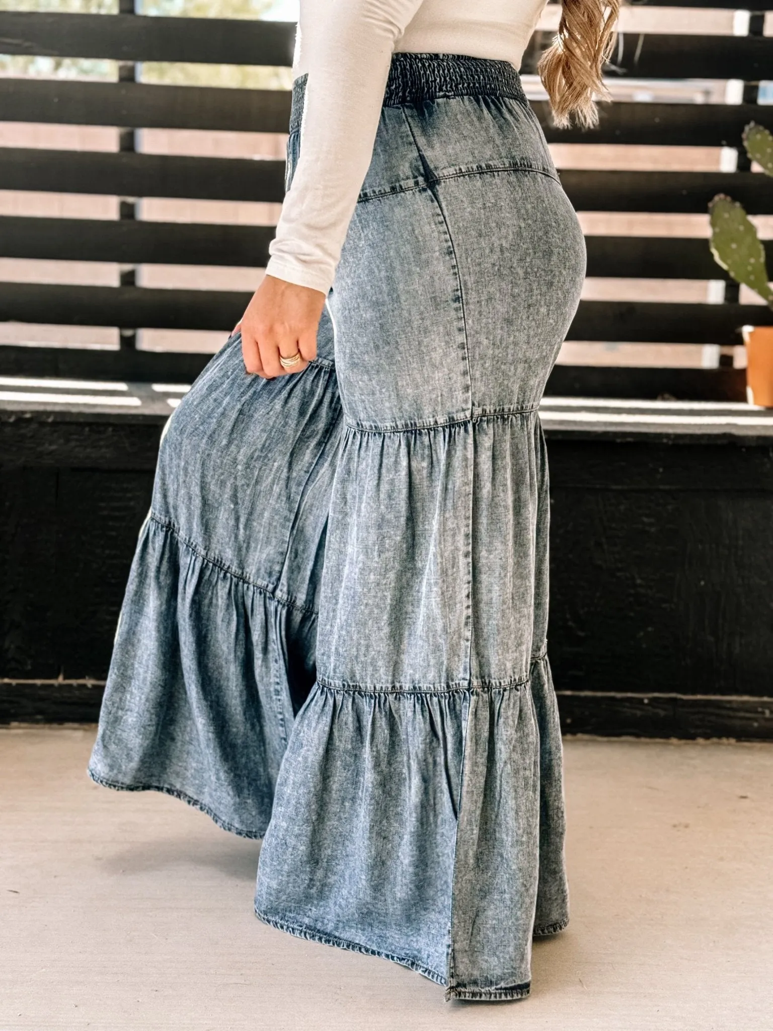 Bohemian Wanderer Boho Western Flowy Pants, Denim