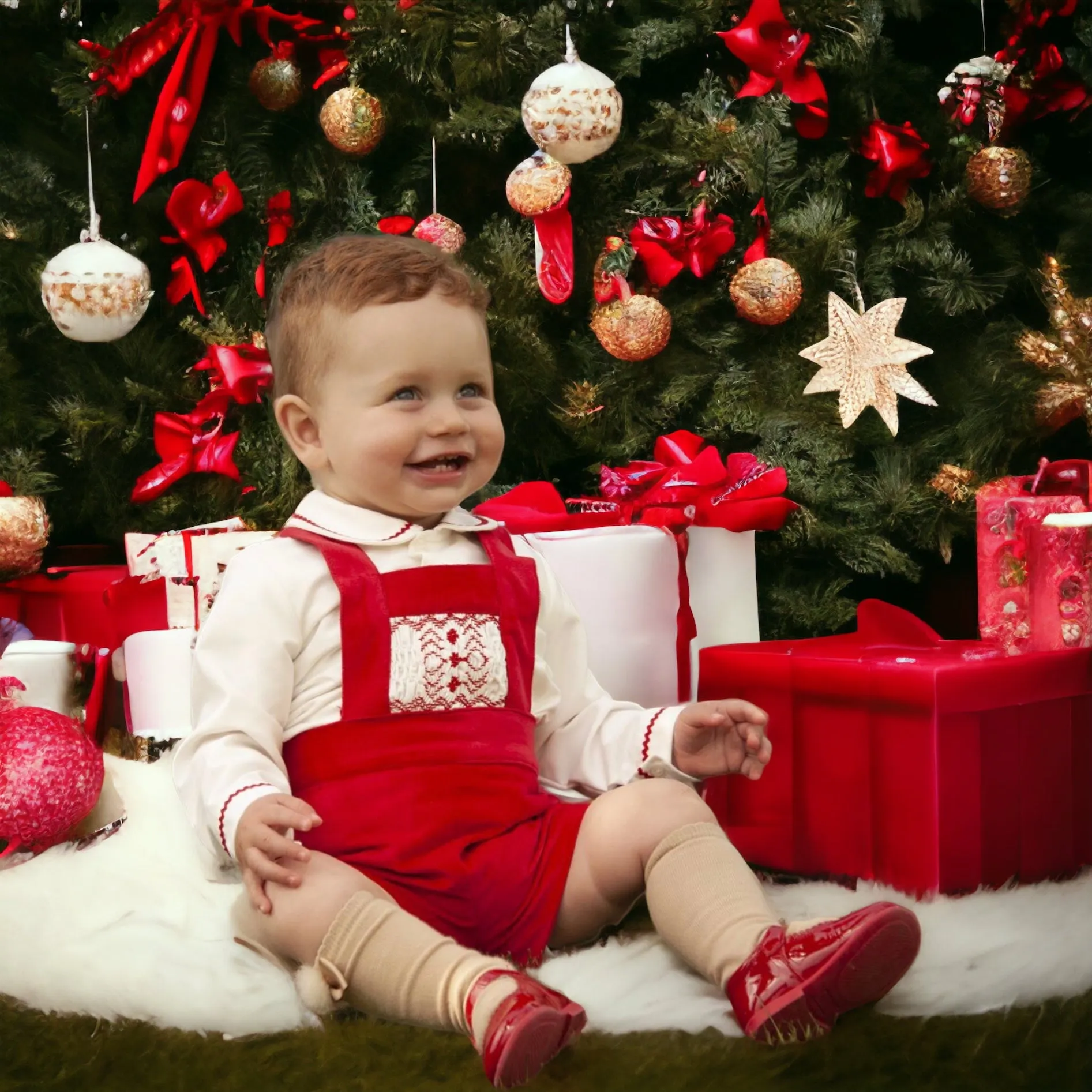 Boys Red Velvet Romper