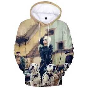 Cruella Cosplay Hoodie 3D Print Adult Sweatshirt Casual Streetwear Pullover