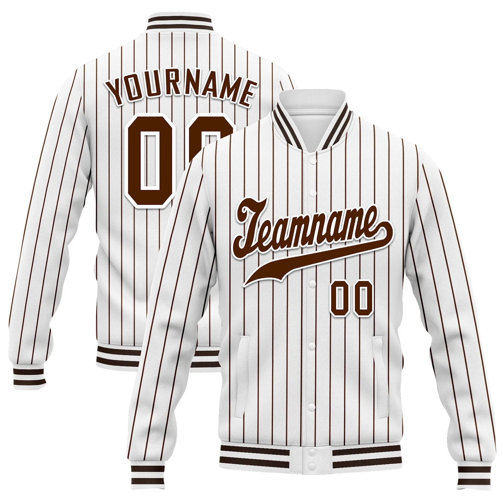 Custom Auburn White Stripe Fashion Jacket Bomber Full-Snap Varsity Letterman Personalized Jacket FZ005-D020219-24