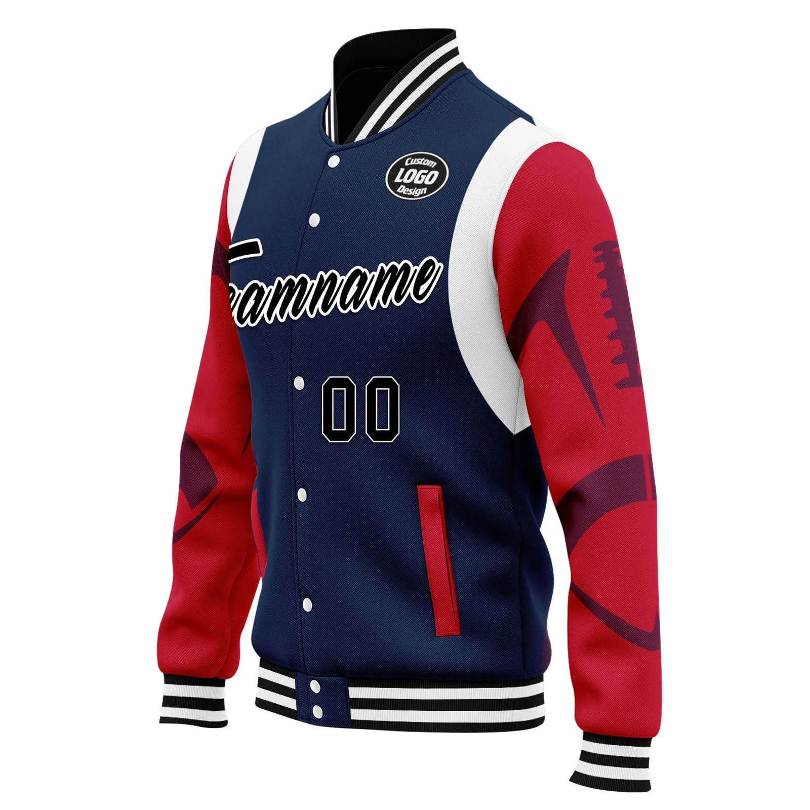 Custom Blue New England Jacket Bomber Full-Snap Varsity Letterman Personalized Jacket FZ005-D025004-26