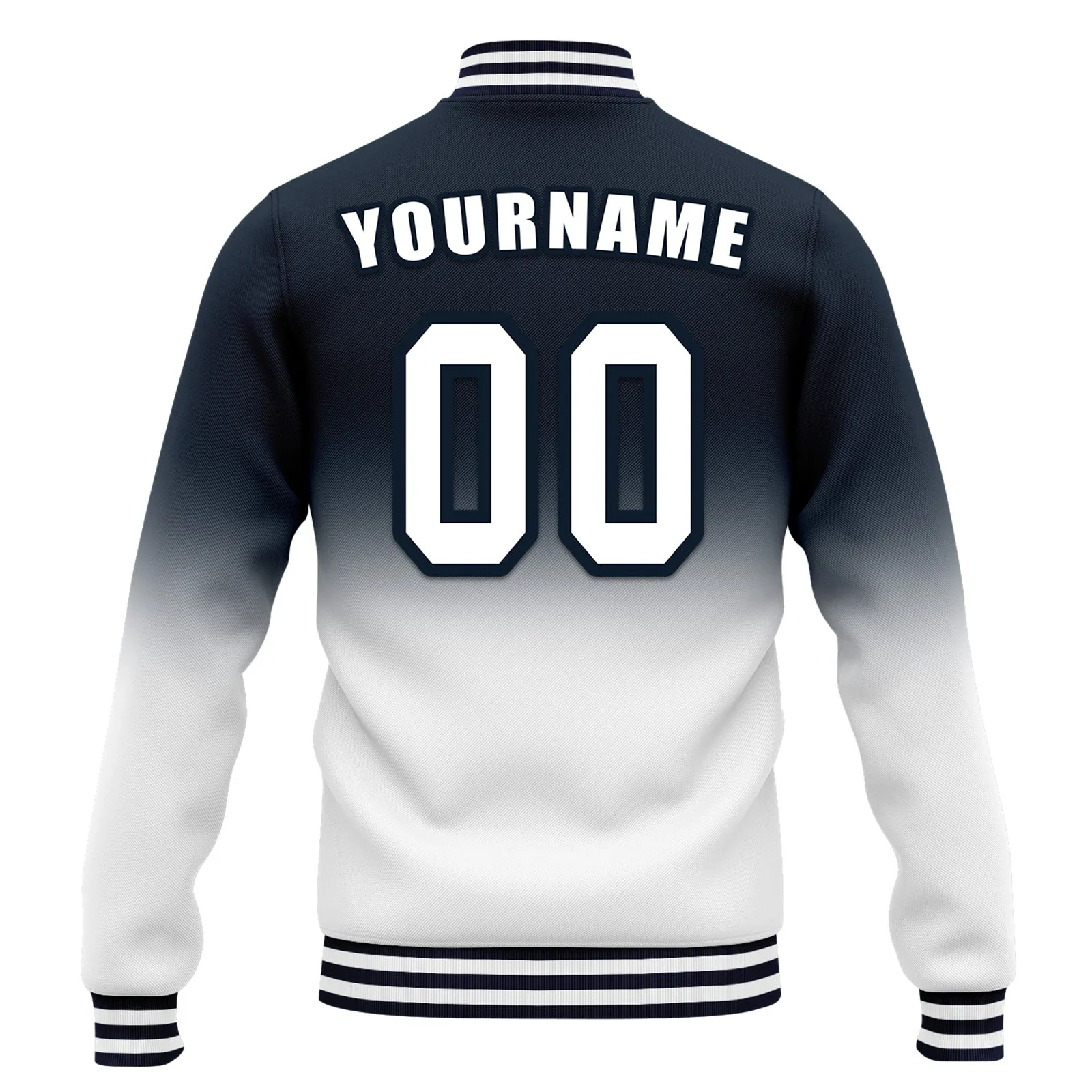 Custom Blue White Fade Fashion Jacket Bomber Full-Snap Varsity Letterman Personalized Jacket FZ005-D020229-2