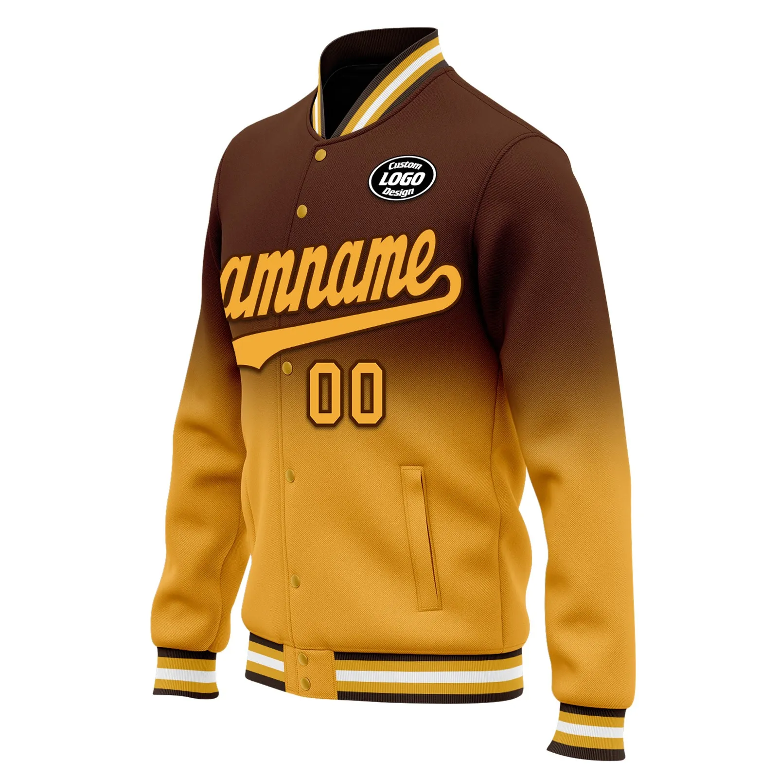 Custom Brown Yellow Fade Fashion Jacket Bomber Full-Snap Varsity Letterman Personalized Jacket FZ005-D020229-7