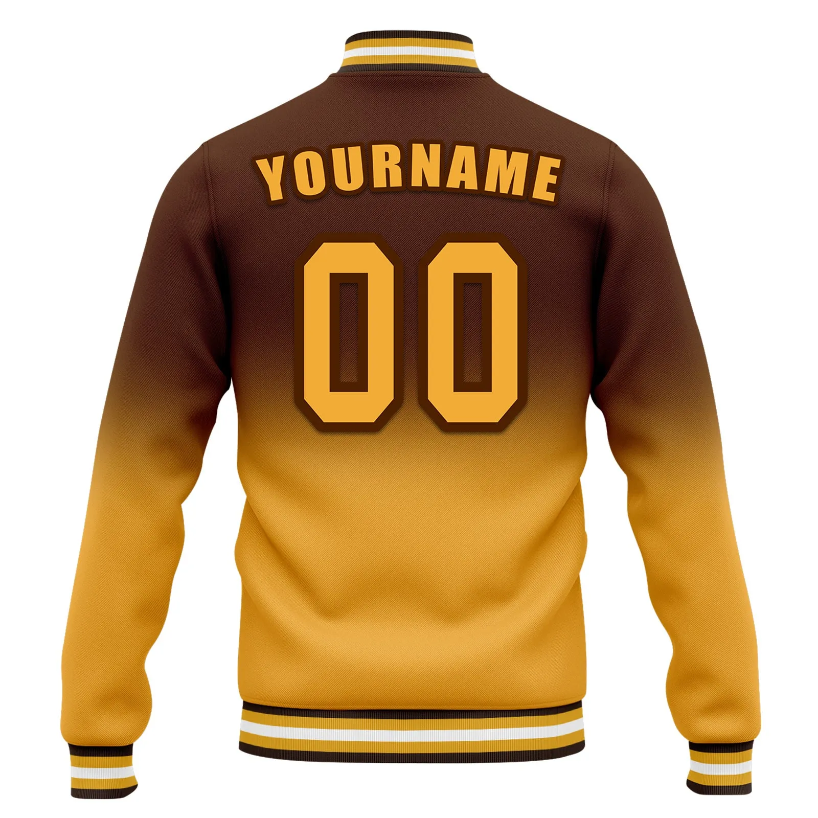 Custom Brown Yellow Fade Fashion Jacket Bomber Full-Snap Varsity Letterman Personalized Jacket FZ005-D020229-7