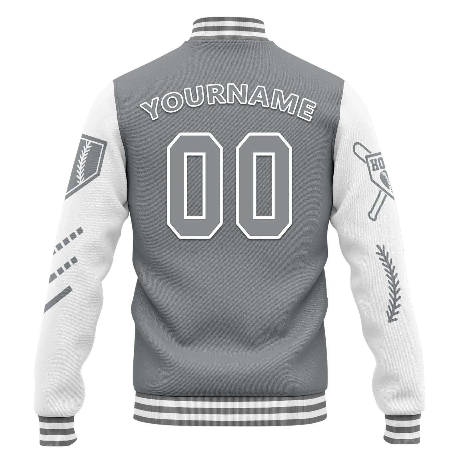 Custom Gray White Raglan Sleeves Jacket Bomber Full-Snap Varsity Letterman Personalized Jacket FZ005-D023002-10