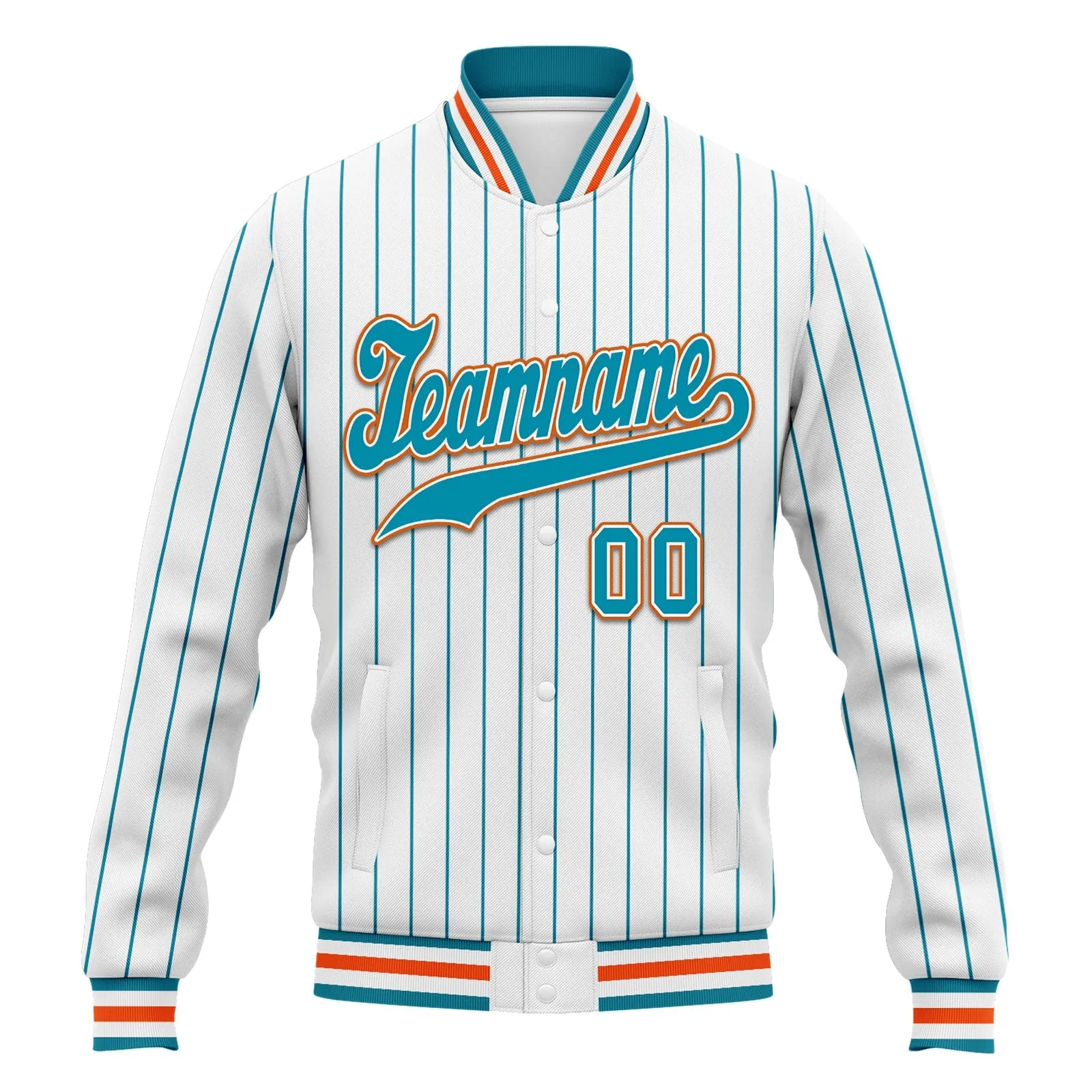 Custom White Blue Stripe Fashion Jacket Bomber Full-Snap Varsity Letterman Personalized Jacket FZ005-D020219-23