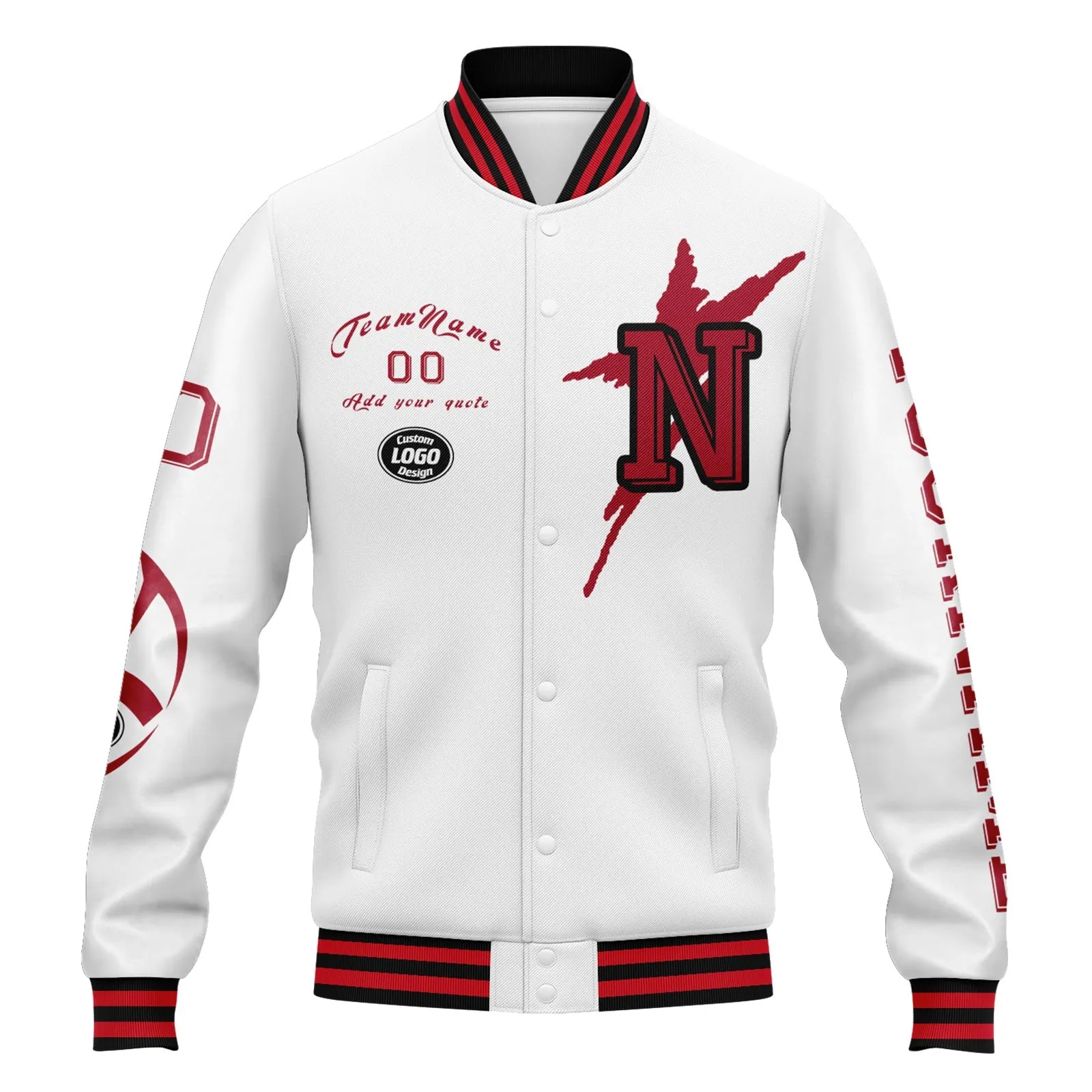 Custom White Red New York Jacket Bomber Full-Snap Varsity Letterman Personalized Jacket FZ005SX-D020290-21