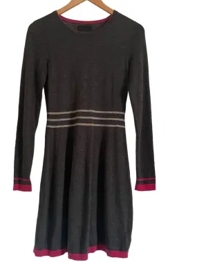 Dark Winter Gray Banded Wool Sweater Dress