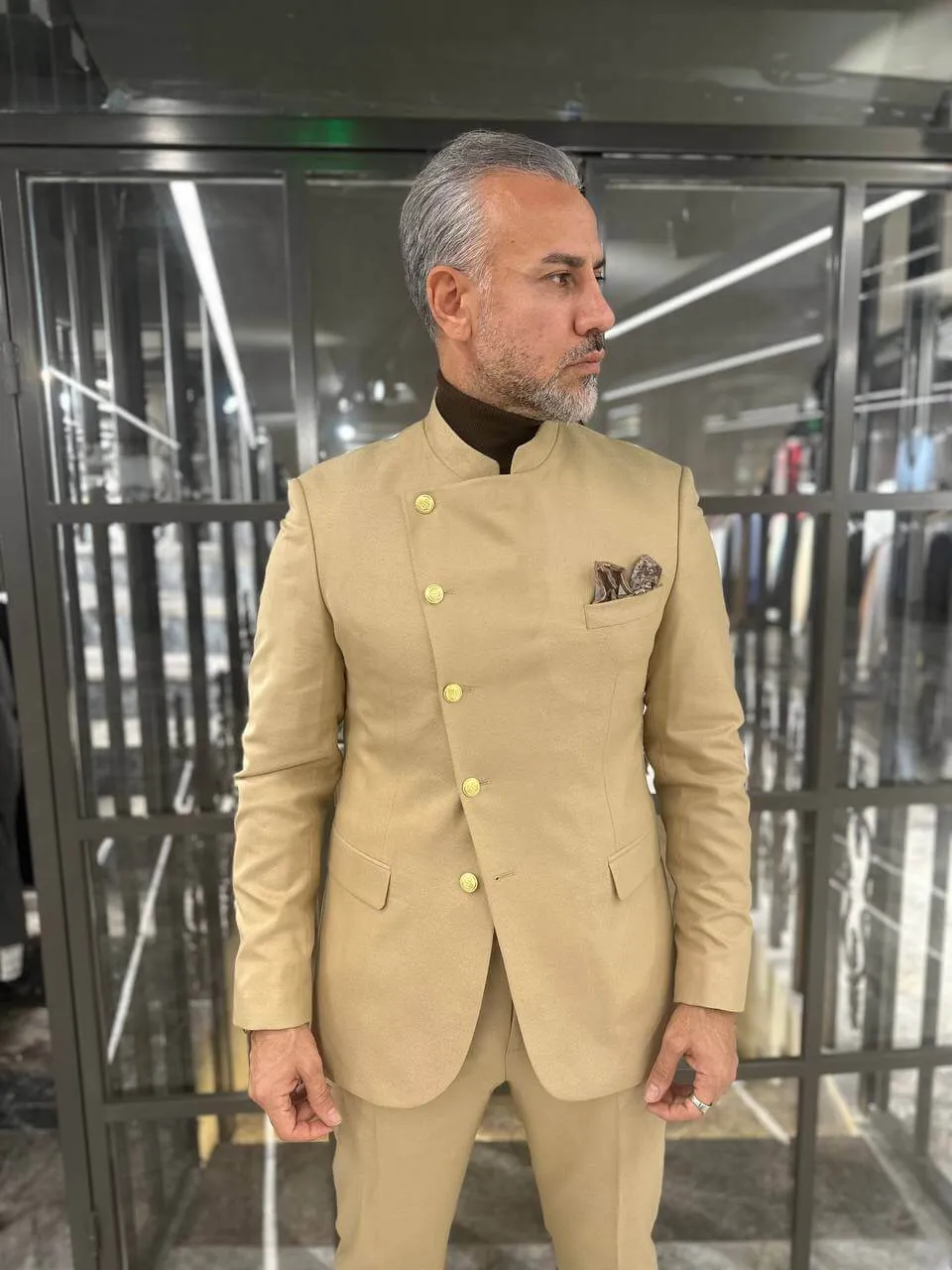 Desert Beige Mandarin Suit