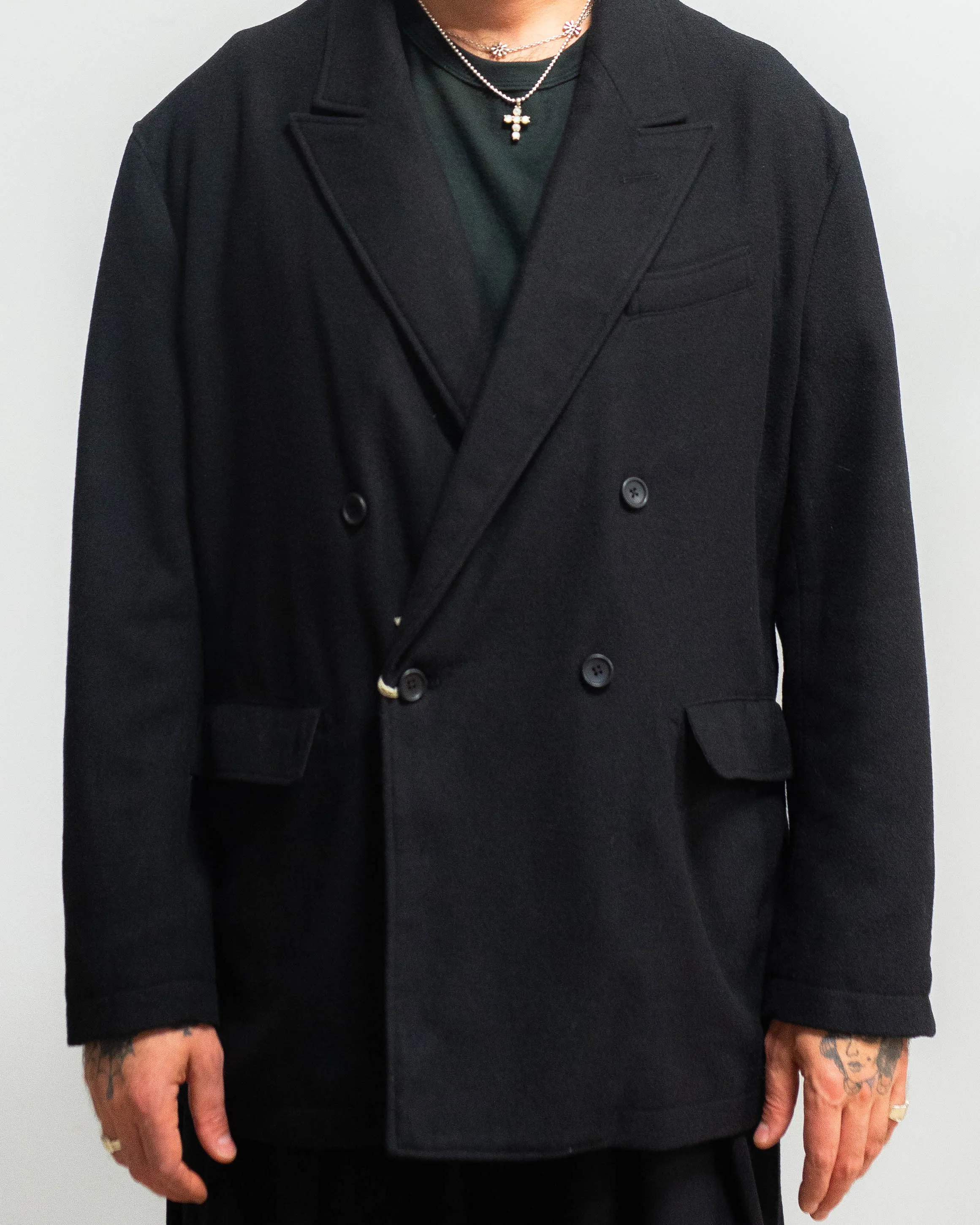 Engineered Garments DBL Peak Jacket Black Solid Poly Wool Flannel