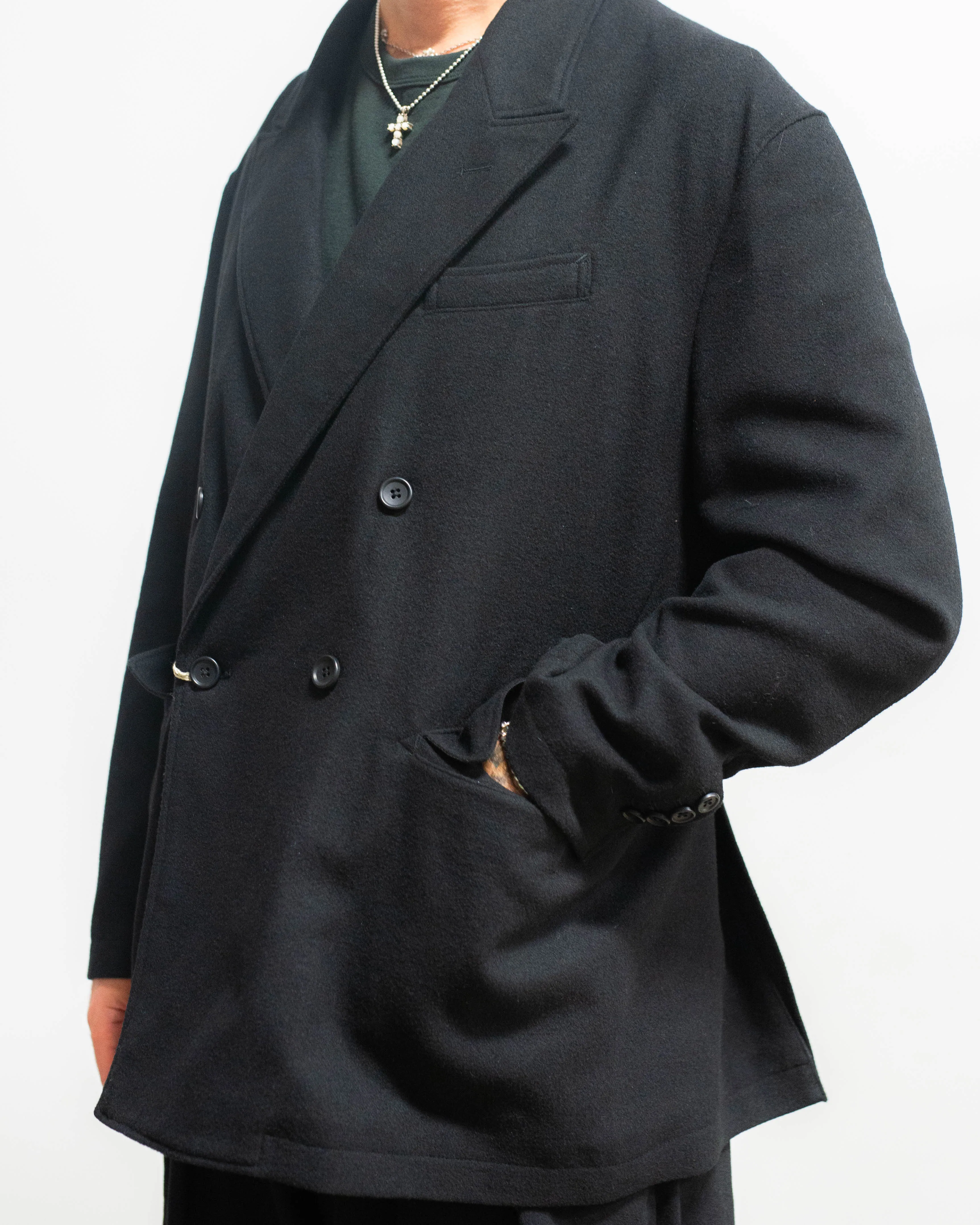 Engineered Garments DBL Peak Jacket Black Solid Poly Wool Flannel