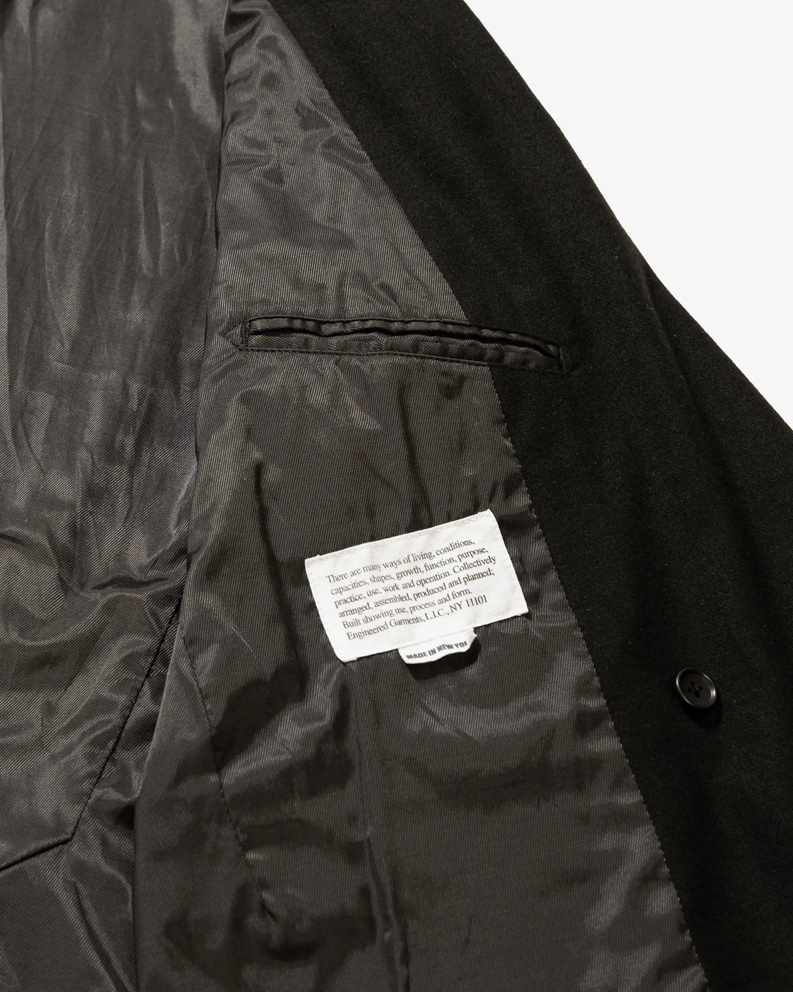 Engineered Garments DBL Peak Jacket Black Solid Poly Wool Flannel