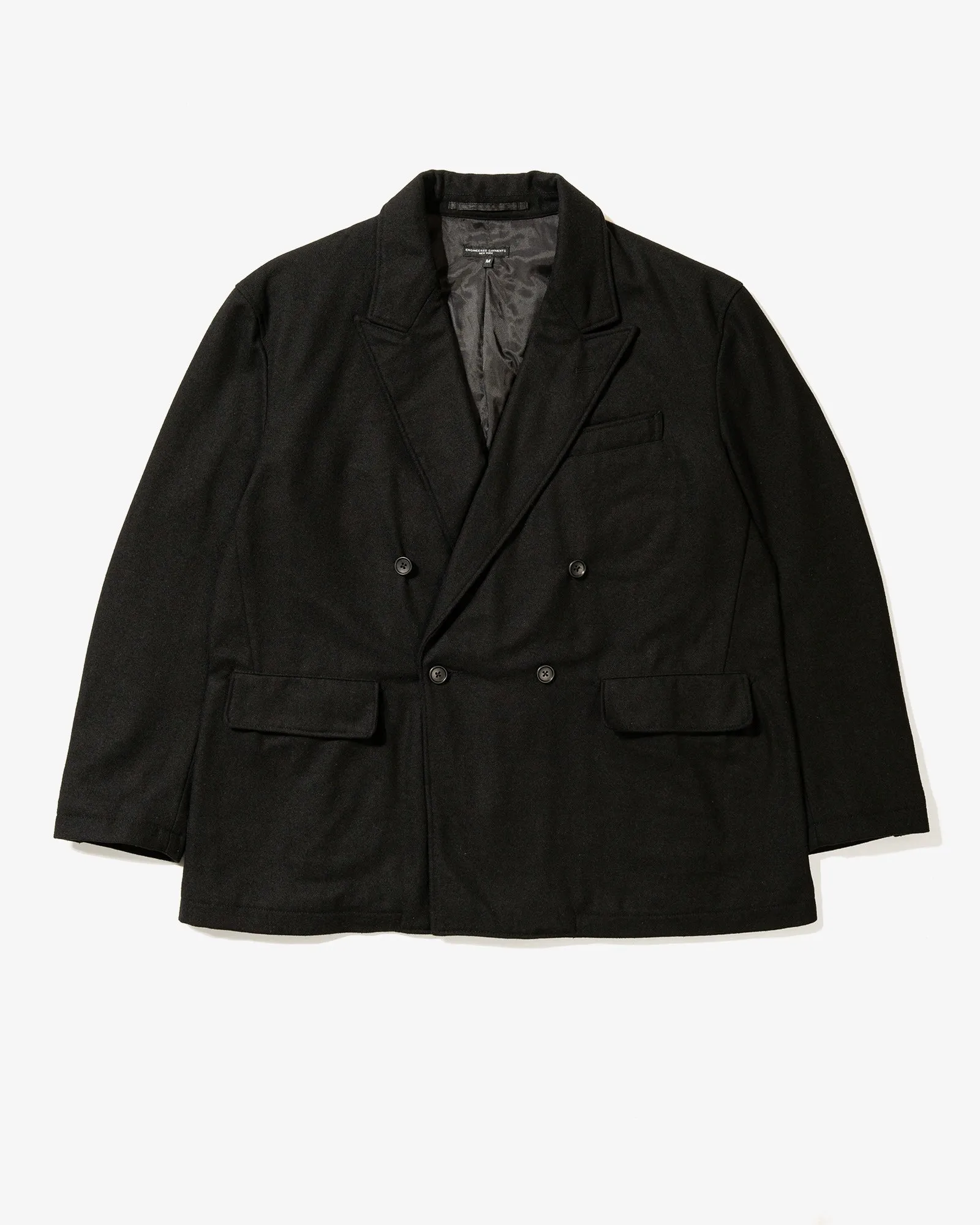 Engineered Garments DBL Peak Jacket Black Solid Poly Wool Flannel