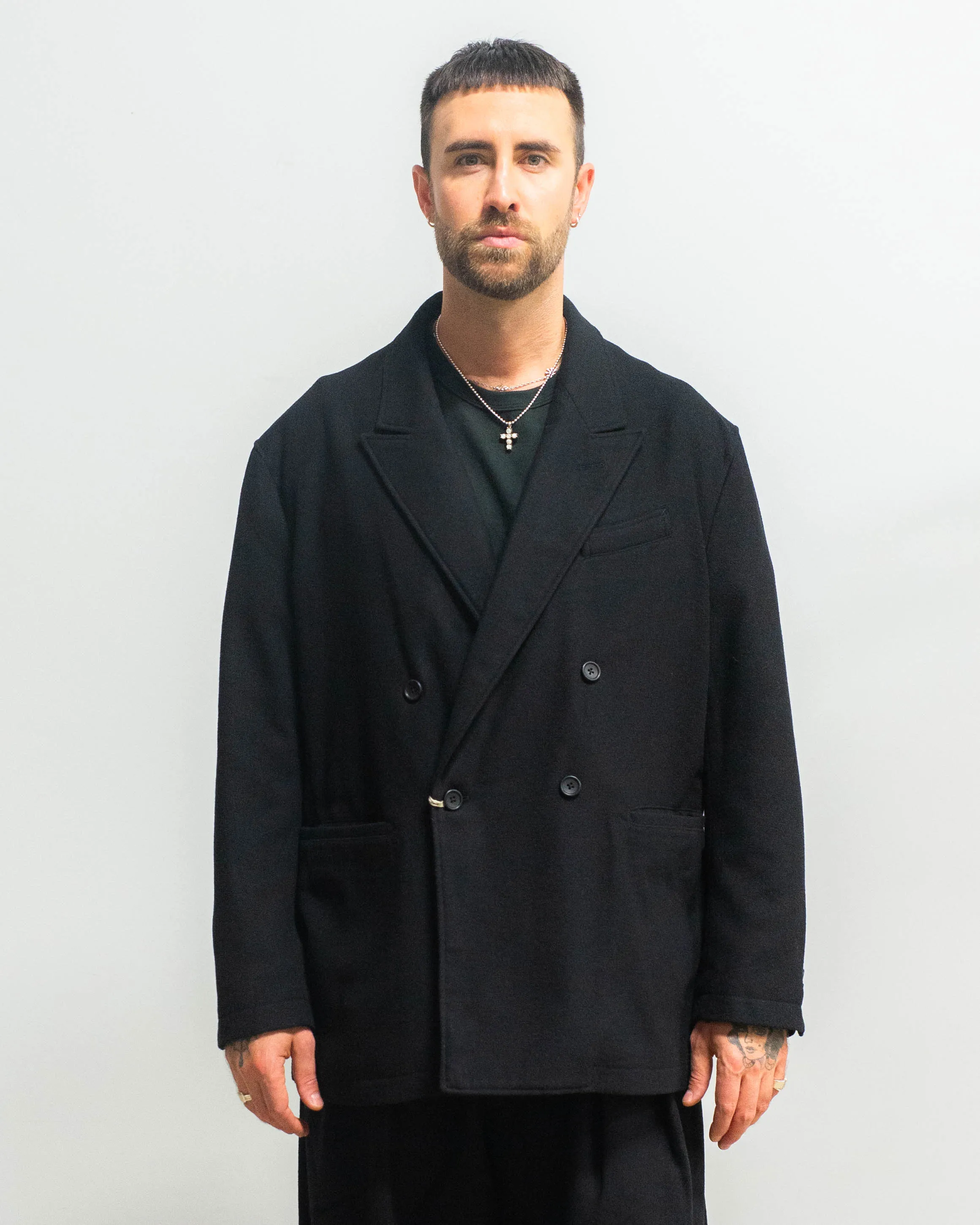 Engineered Garments DBL Peak Jacket Black Solid Poly Wool Flannel