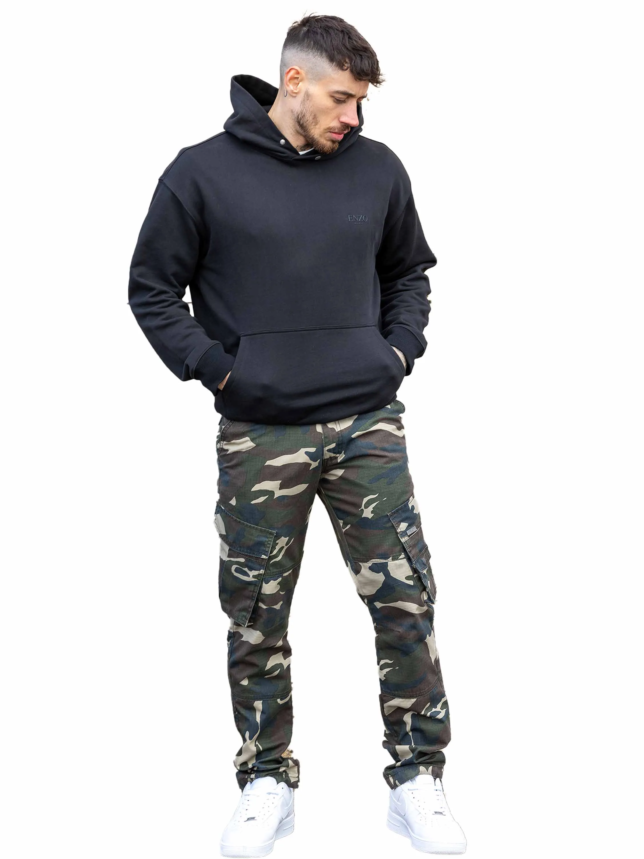 Enzo | Mens Camo Cargo Trousers