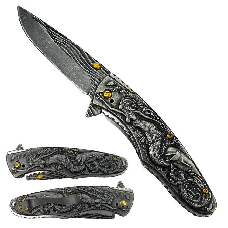 Falcon 8" Overall Knife W/ Black Mermaid Design