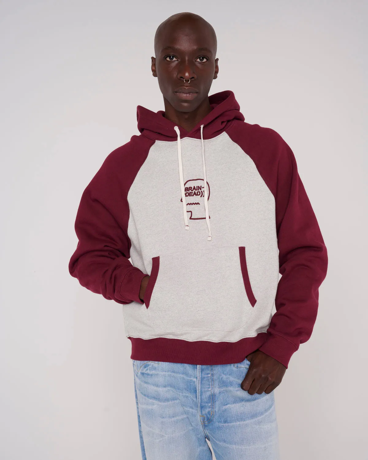 Fleece Logo Head Raglan Hoodie - Oatmeal Maroon