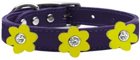 Flower Leather Collar Purple With Yellow Flowers Size 16