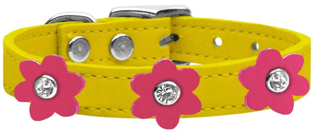 Flower Leather Collar Yellow With Pink Flowers Size 18