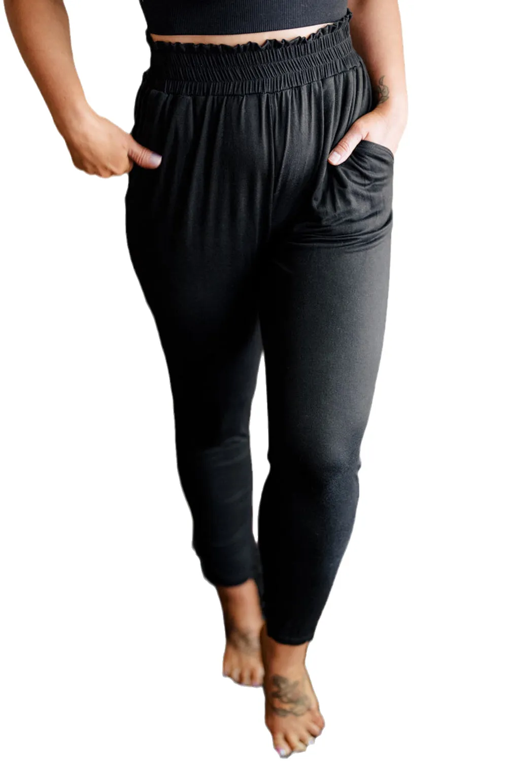 Frilled High Waist Pocketed Pants Plus Size