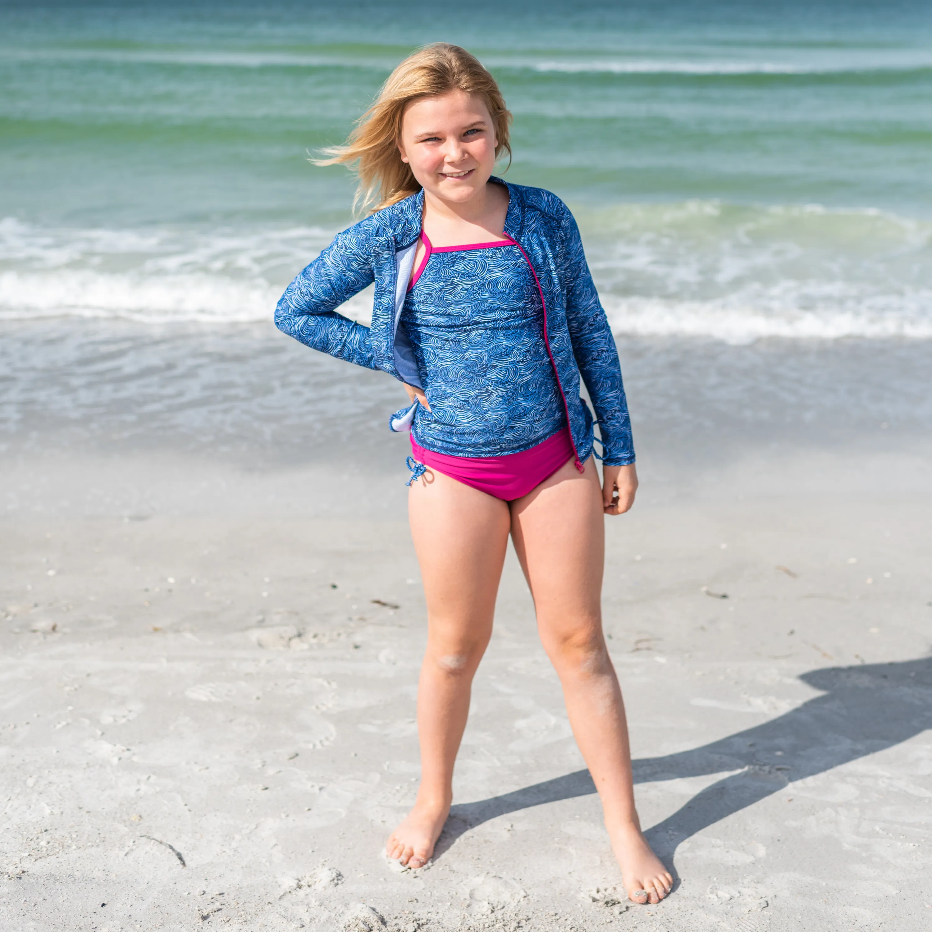 Girls Long Sleeve Rash Guard   Tankini Bikini Set (3 Piece) | "Ocean Breeze"