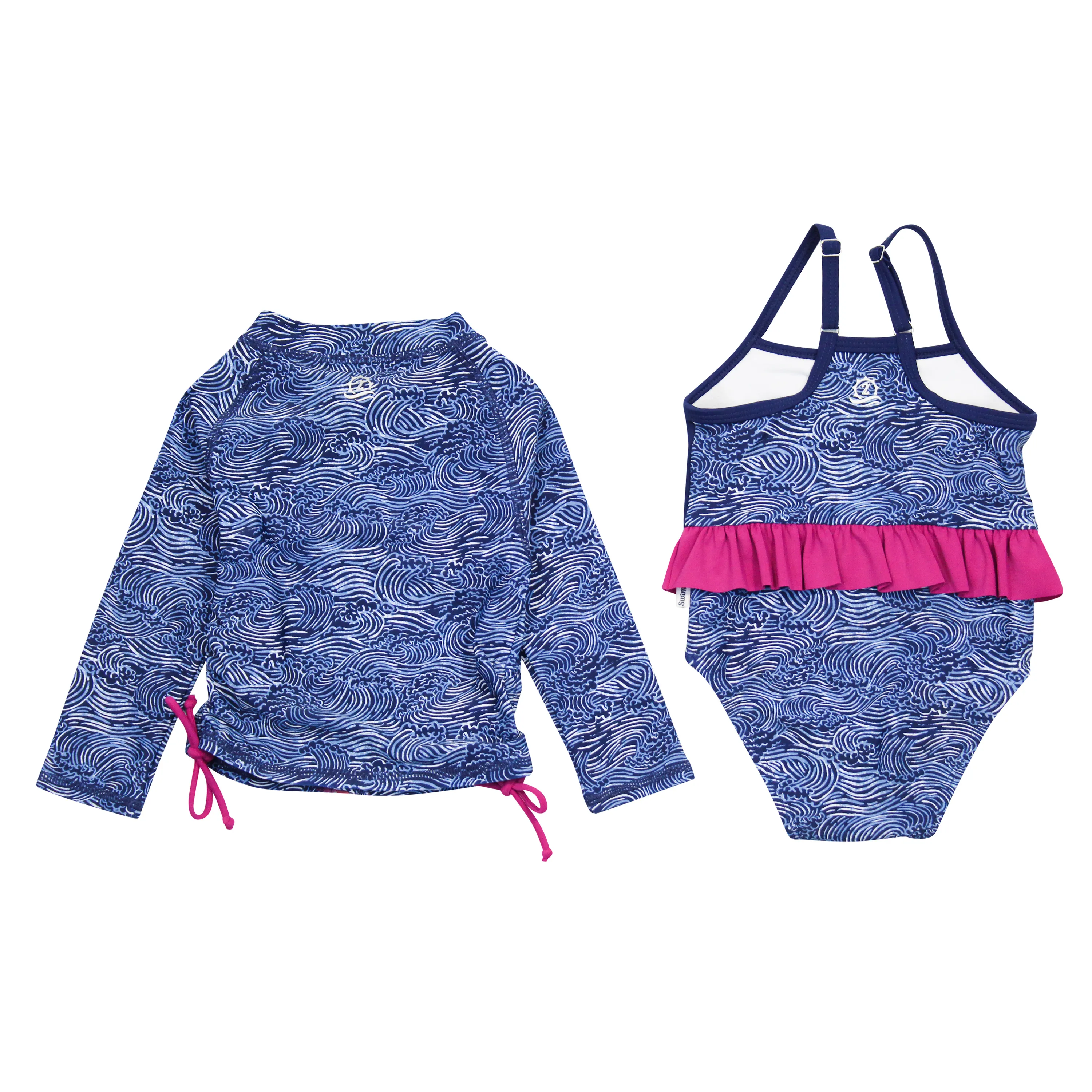 Girls One-Piece Swimsuit   Long Sleeve Rash Guard Set (2 Piece) | "Ocean Breeze"