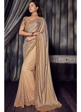 Golden Beige Overall Zari Embroidered Designer Saree