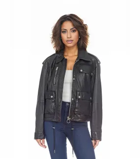 Grimes Womens Biker Leather Jacket