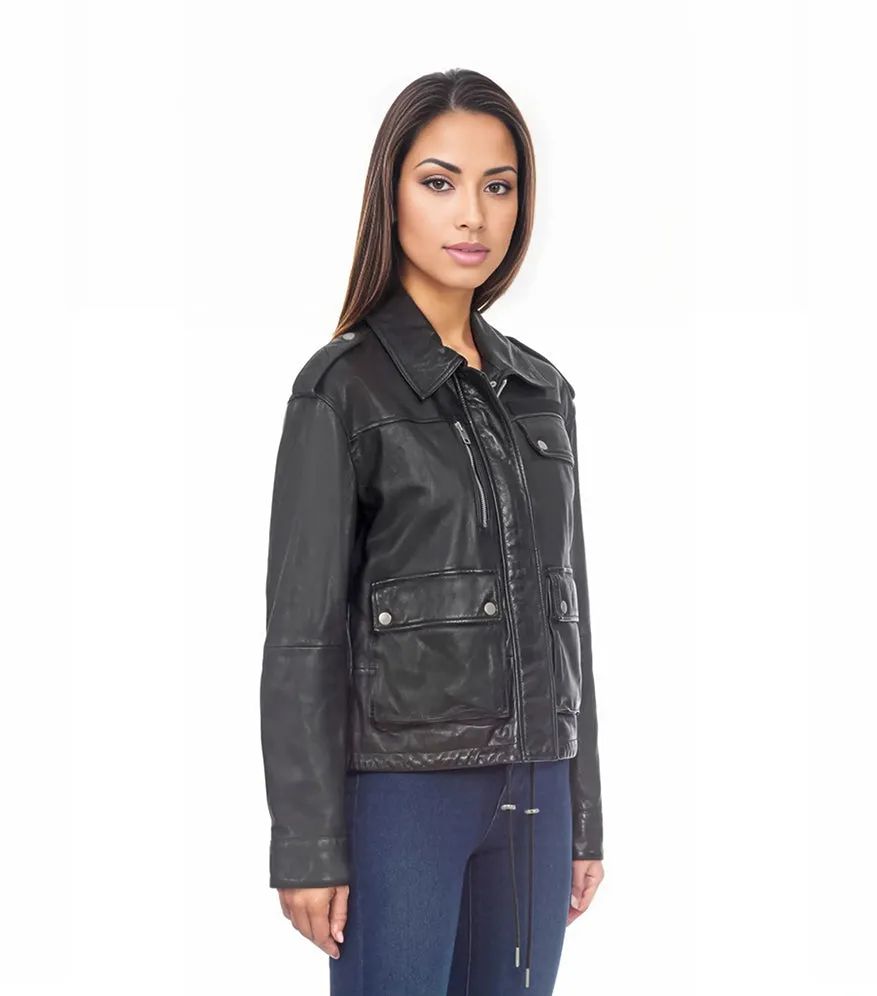 Grimes Womens Biker Leather Jacket