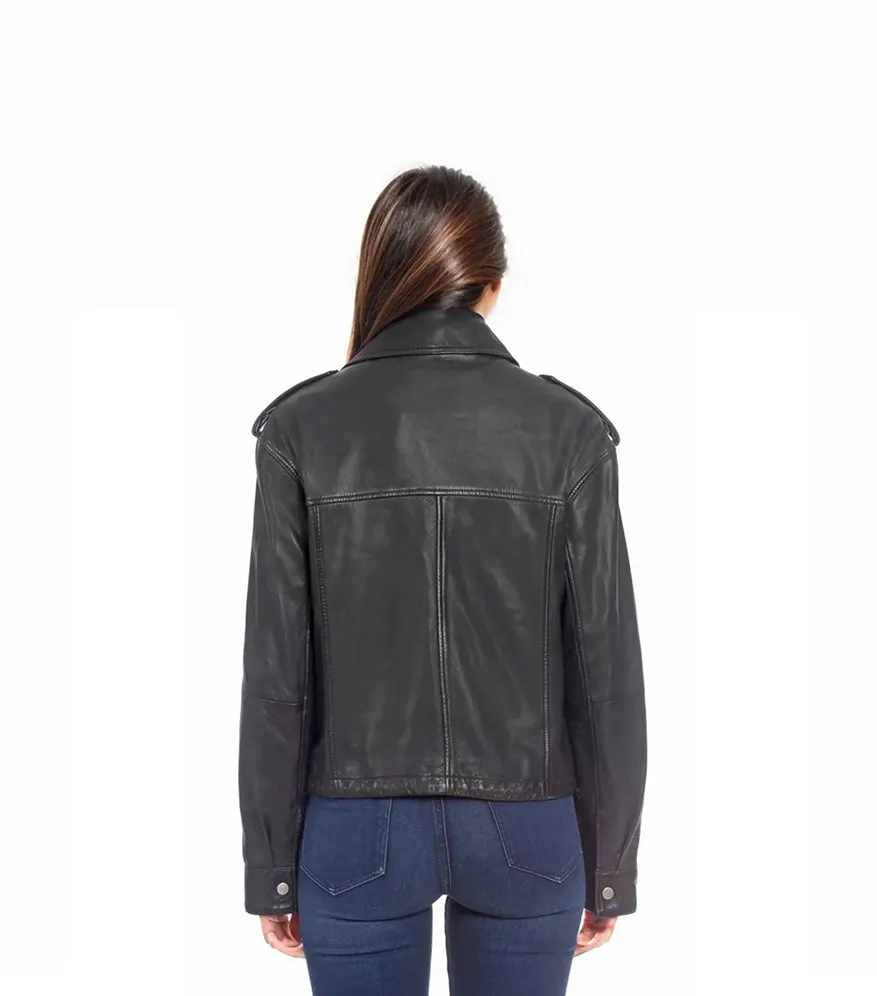 Grimes Womens Biker Leather Jacket