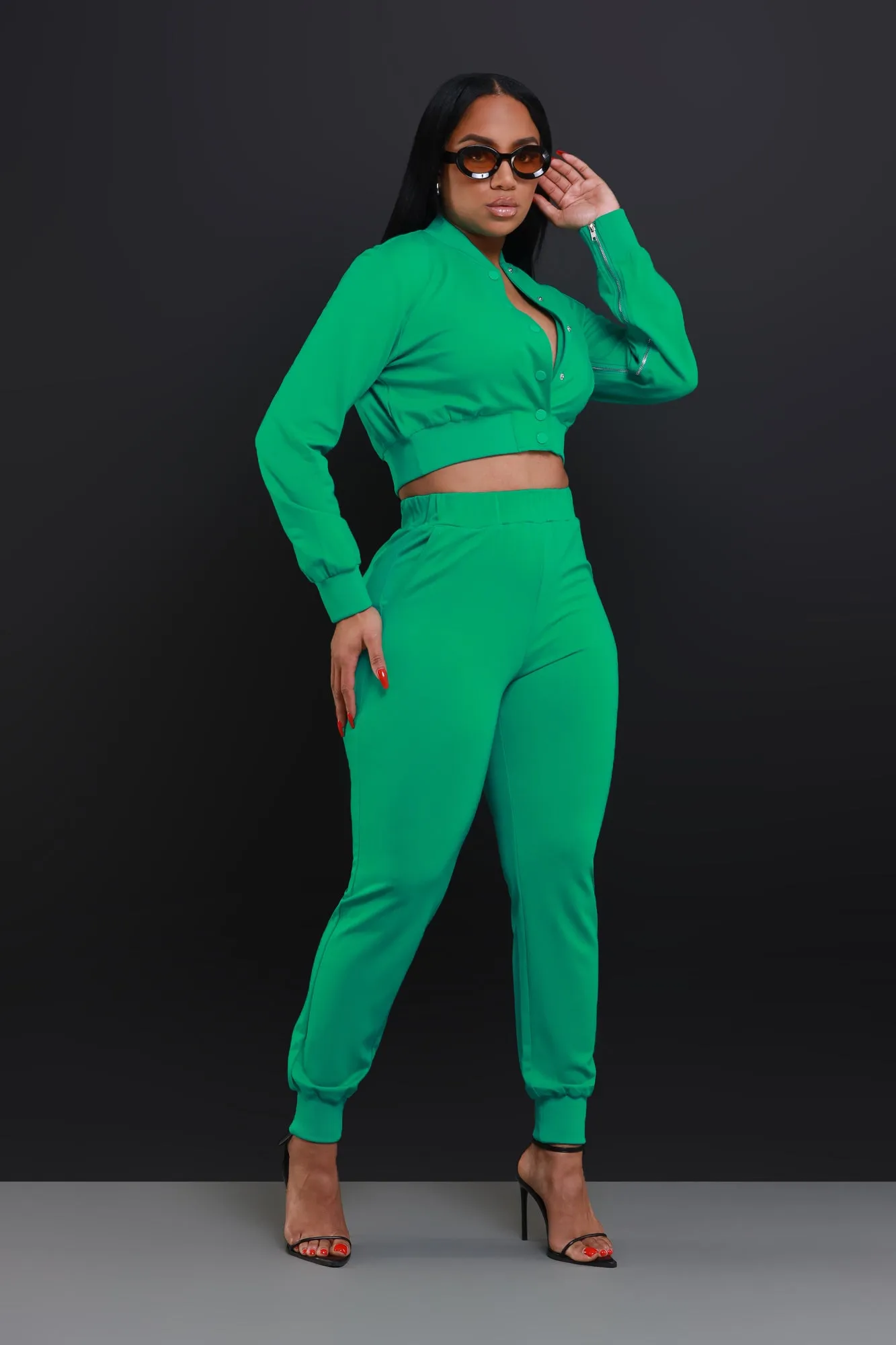 Had Enough Zippered Cropped Jogger Set - Green